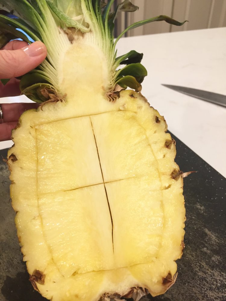 how to cut a pineapple into a fruit bowl; fruit platter; fruit tray