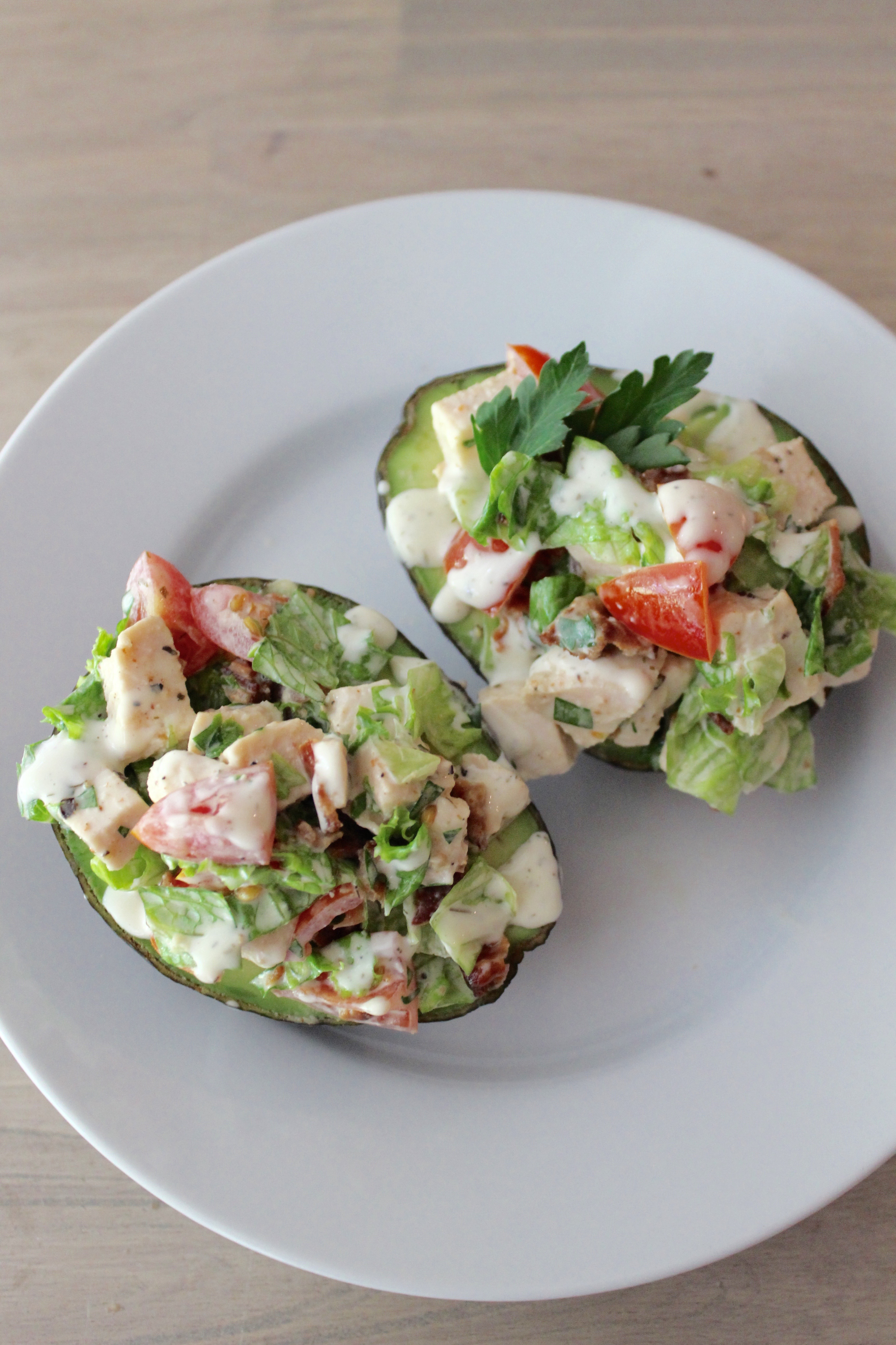 BLT Chicken Ranch Salad Stuffed Avocado - SevenLayerCharlotte